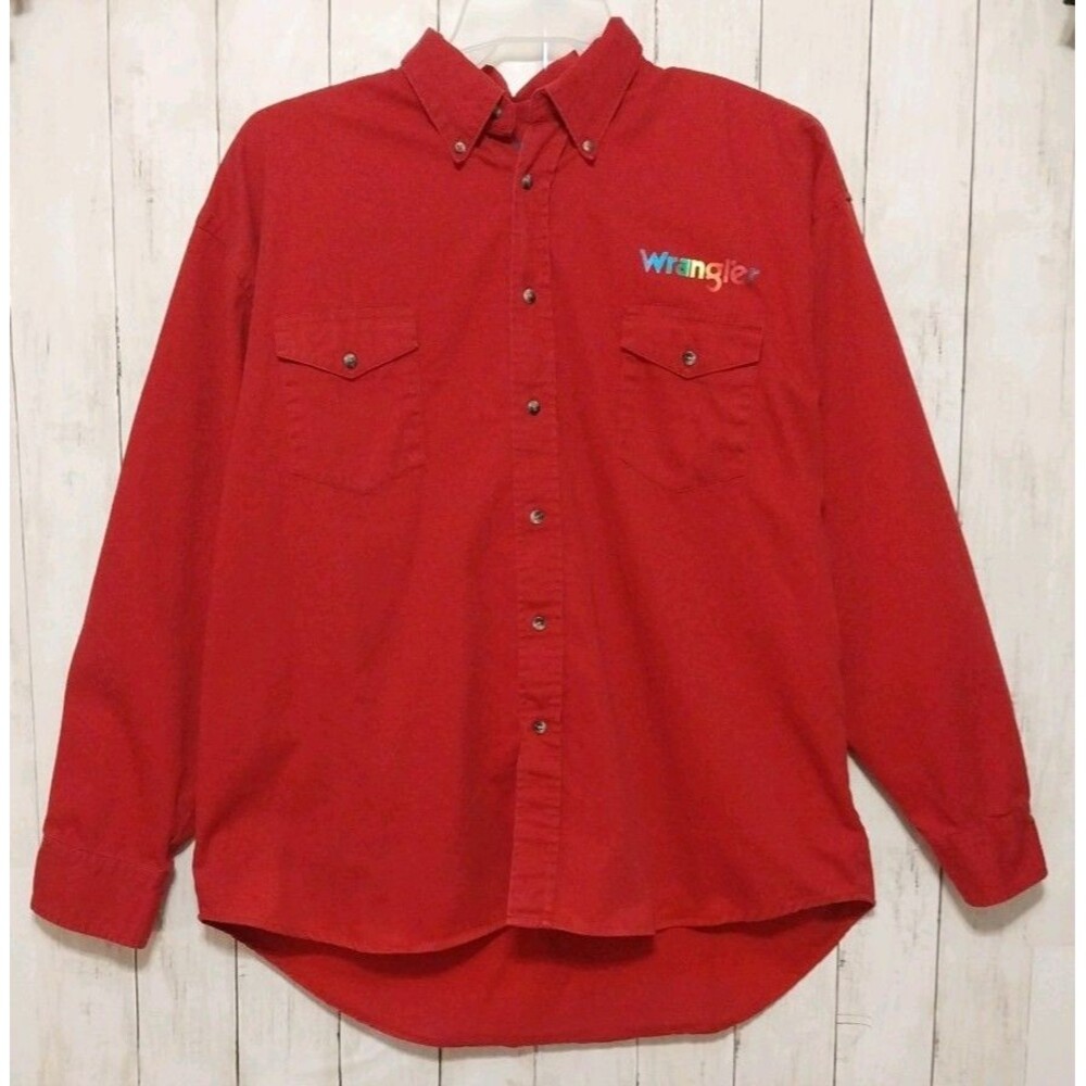 Wrangler Western Button Down Work Shirt Mens Cotton Long Sleeve Red Pockets XLT